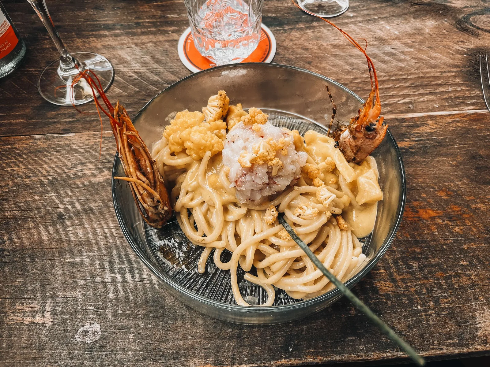 Pasta with prawns at Casa Morelino.
