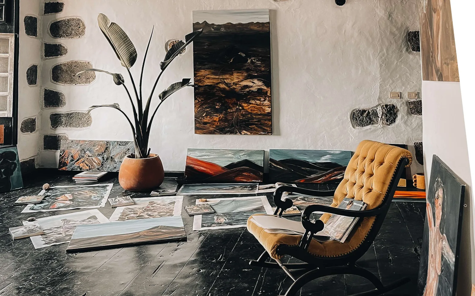 Paintings displayed inside Sherezada Morales Gallery.